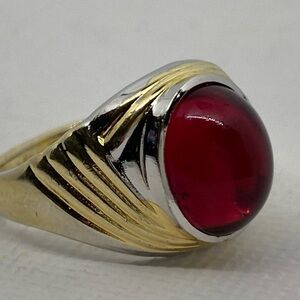 VNT Sterling Silver & Gold Tone Ruby Style Gemstone Art Deco Ring Size 6